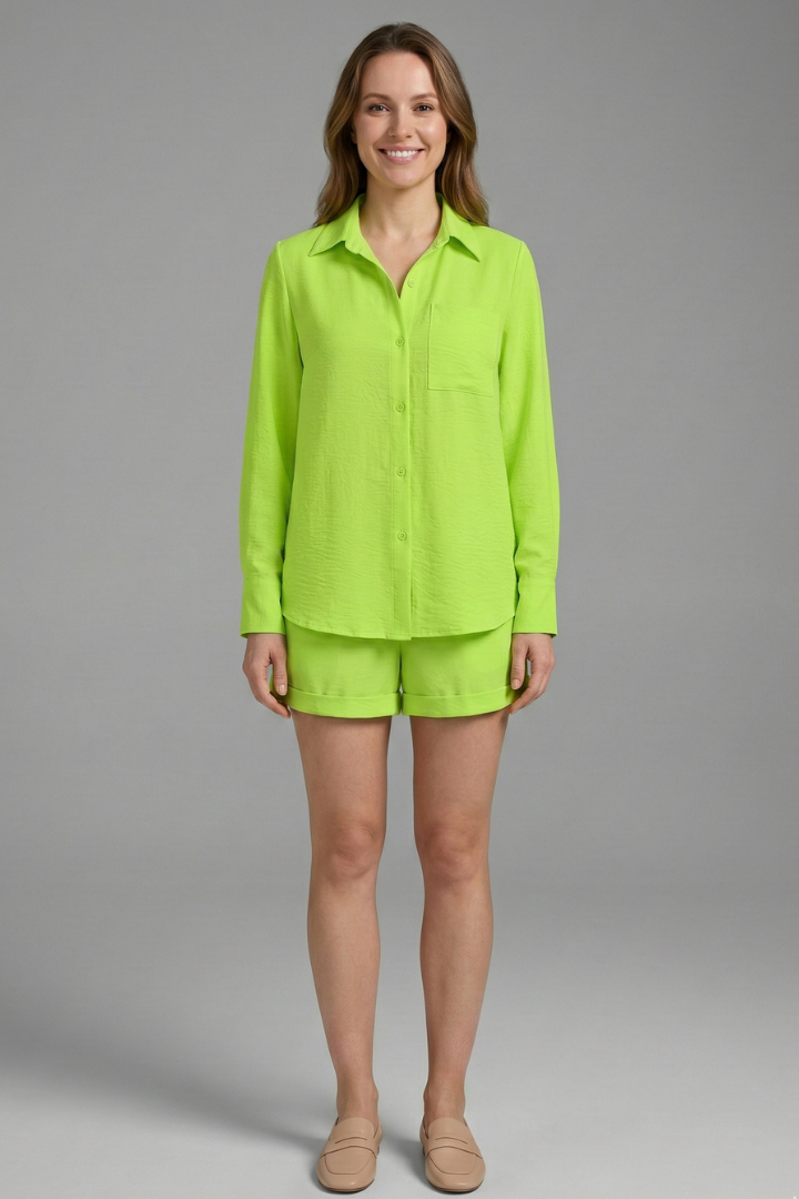 Lila | Chic Long Sleeve Shirt and Shorts Set