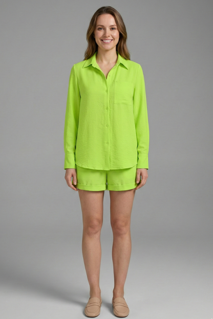 Lila | Chic Long Sleeve Shirt and Shorts Set