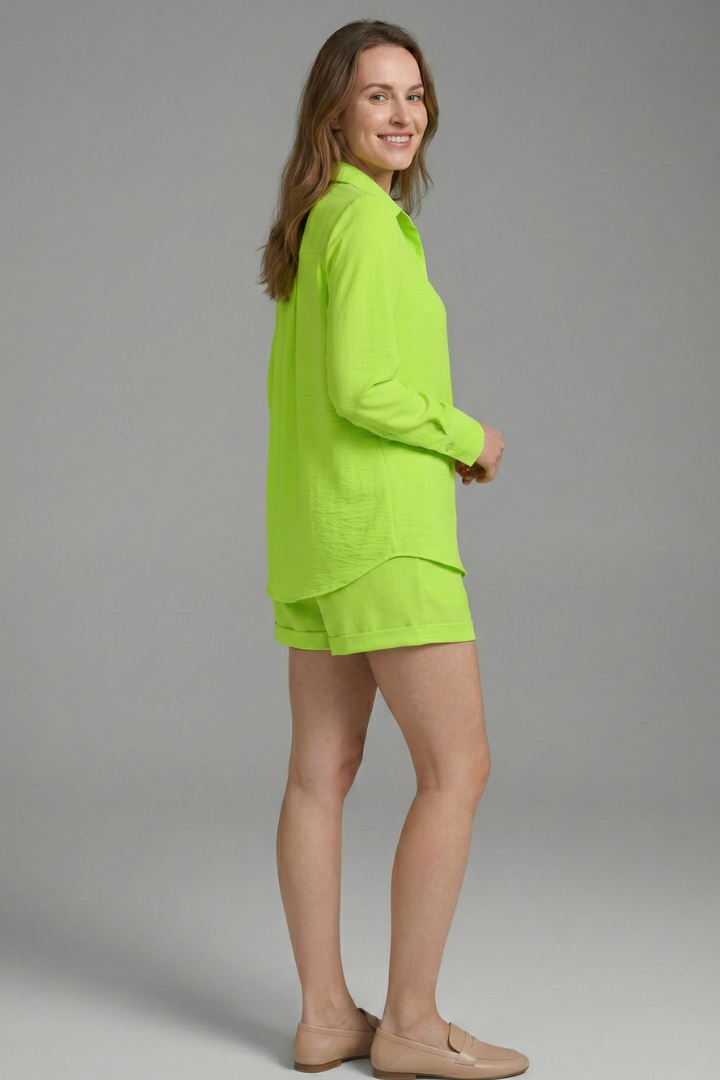 Lila | Chic Long Sleeve Shirt and Shorts Set