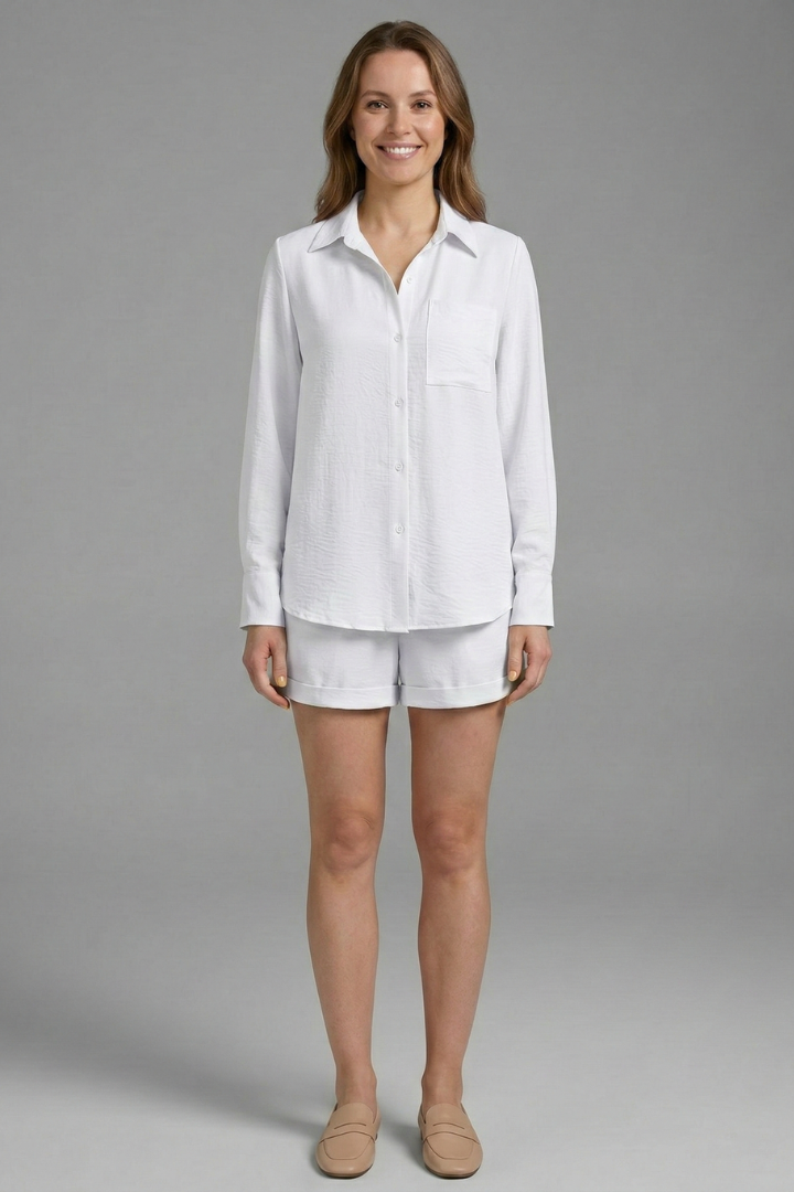Lila | Chic Long Sleeve Shirt and Shorts Set
