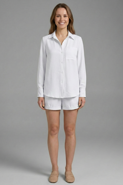 Lila | Chic Long Sleeve Shirt and Shorts Set