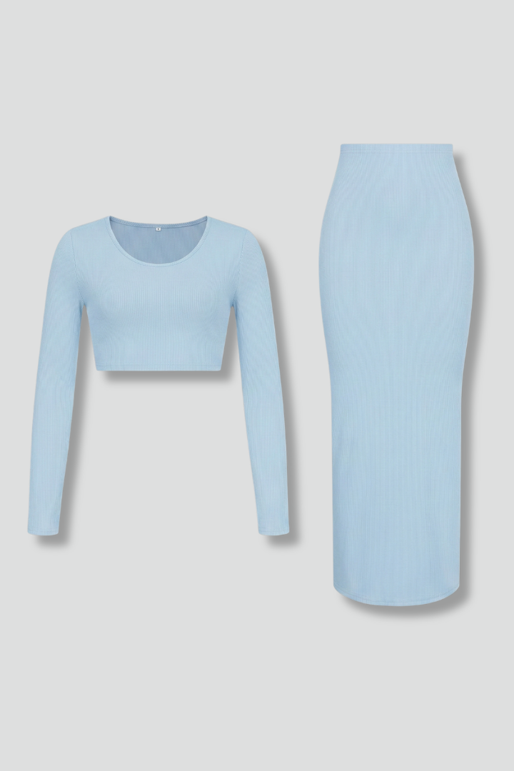 Lila | Chic Two Piece Set with Long Sleeve Top and Maxi Skirt