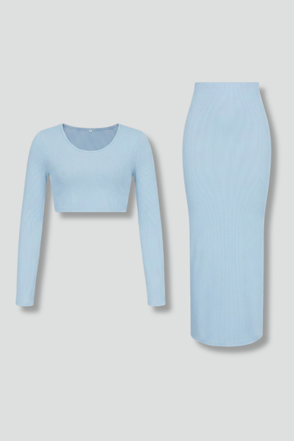 Lila | Chic Two Piece Set with Long Sleeve Top and Maxi Skirt