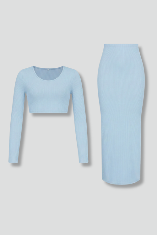 Lila | Chic Two Piece Set with Long Sleeve Top and Maxi Skirt