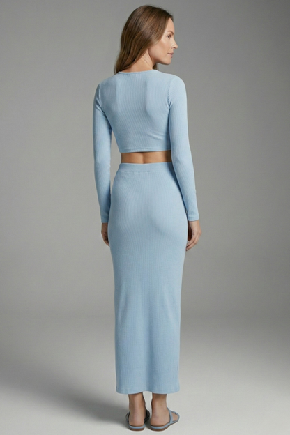 Lila | Chic Two Piece Set with Long Sleeve Top and Maxi Skirt