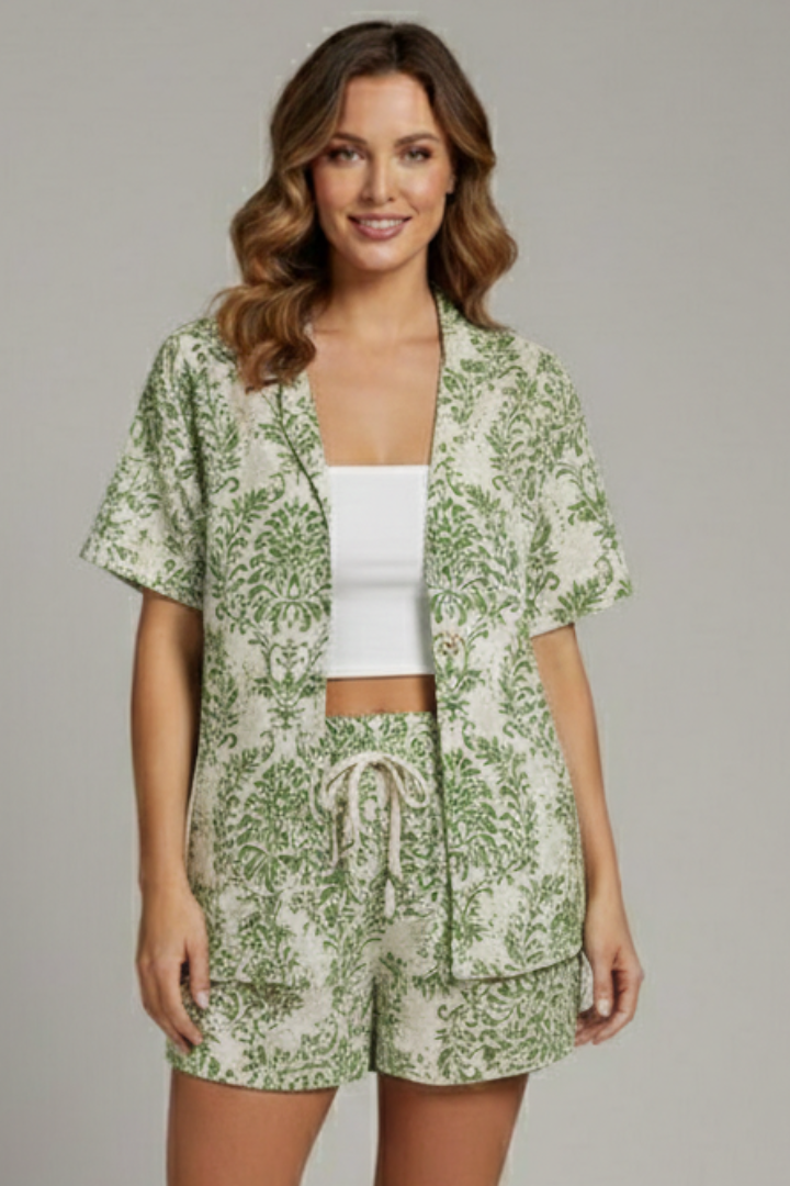 Elena | Chic Two Piece Set with Open Front Top and Shorts
