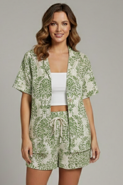 Elena | Chic Two Piece Set with Open Front Top and Shorts
