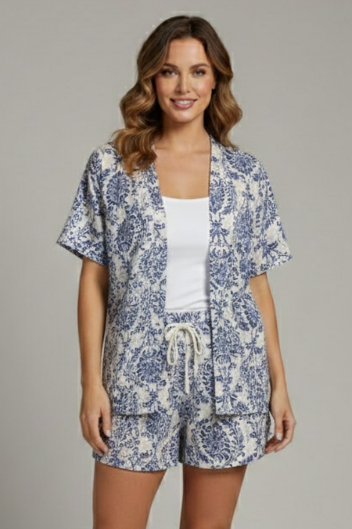 Elena | Chic Two Piece Set with Open Front Top and Shorts