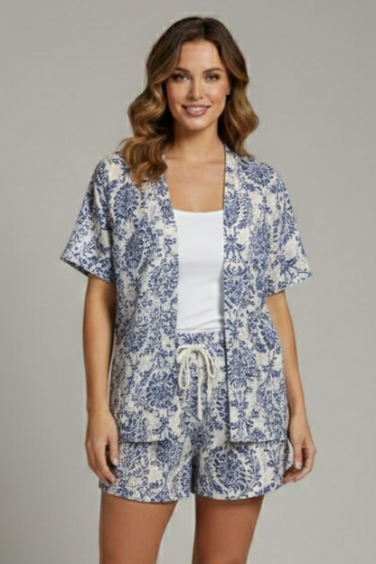 Elena | Chic Two Piece Set with Open Front Top and Shorts