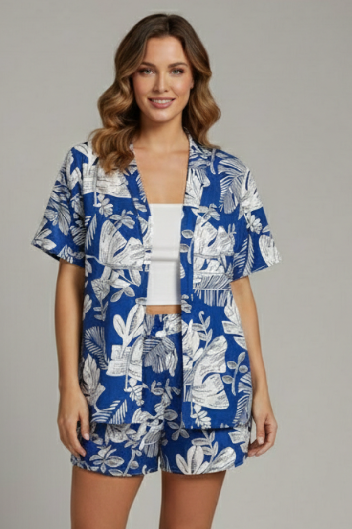Elena | Chic Two Piece Set with Open Front Top and Shorts