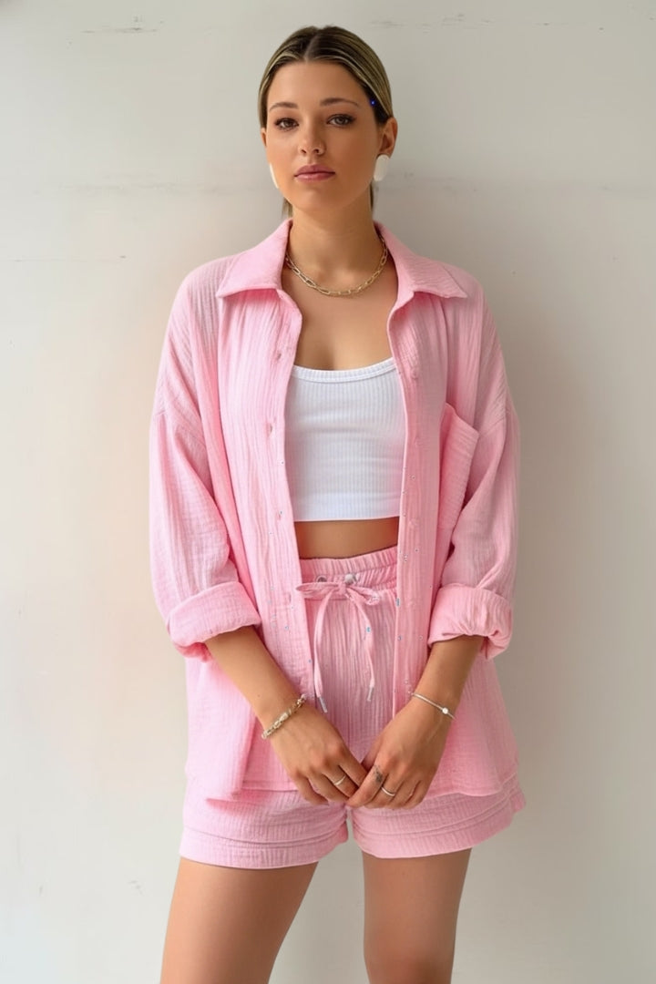 Vivienne | Oversized Blouse and Muslin Shorts Set