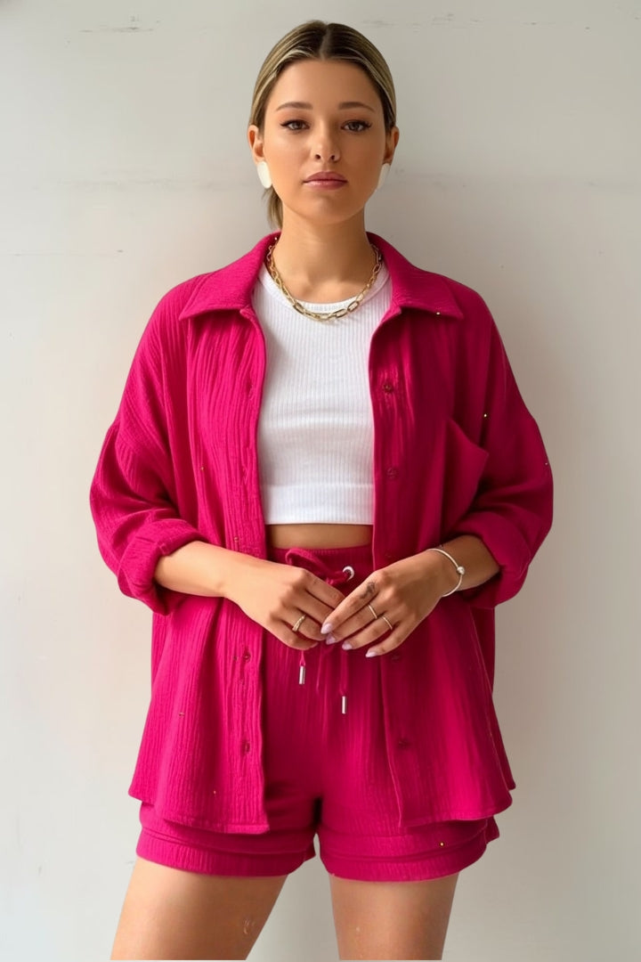 Vivienne | Oversized Blouse and Muslin Shorts Set