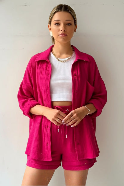 Vivienne | Oversized Blouse and Muslin Shorts Set