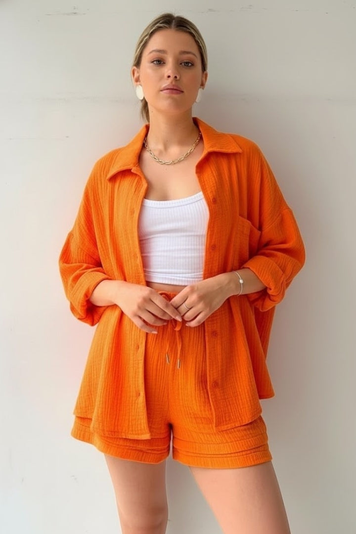 Vivienne | Oversized Blouse and Muslin Shorts Set