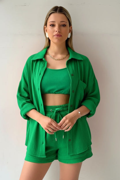 Vivienne | Oversized Blouse and Muslin Shorts Set