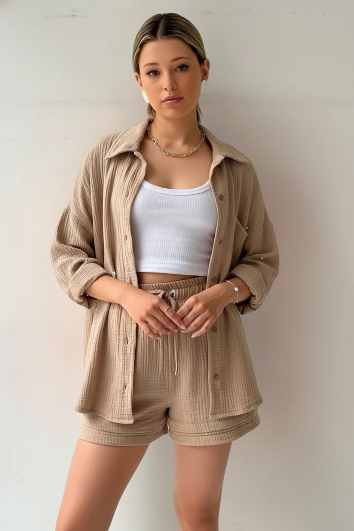 Vivienne | Oversized Blouse and Muslin Shorts Set