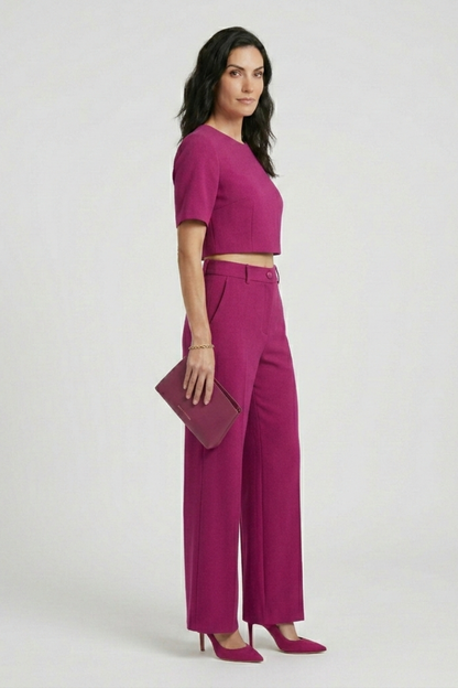 Lila | Chic Short Sleeve Top and Wide Leg Trousers Set