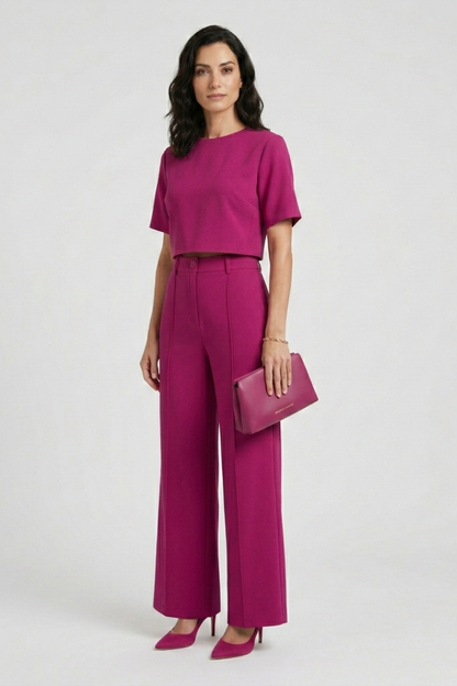 Lila | Chic Short Sleeve Top and Wide Leg Trousers Set