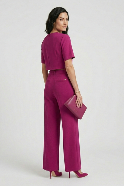 Lila | Chic Short Sleeve Top and Wide Leg Trousers Set