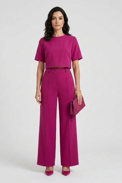 Lila | Chic Short Sleeve Top and Wide Leg Trousers Set
