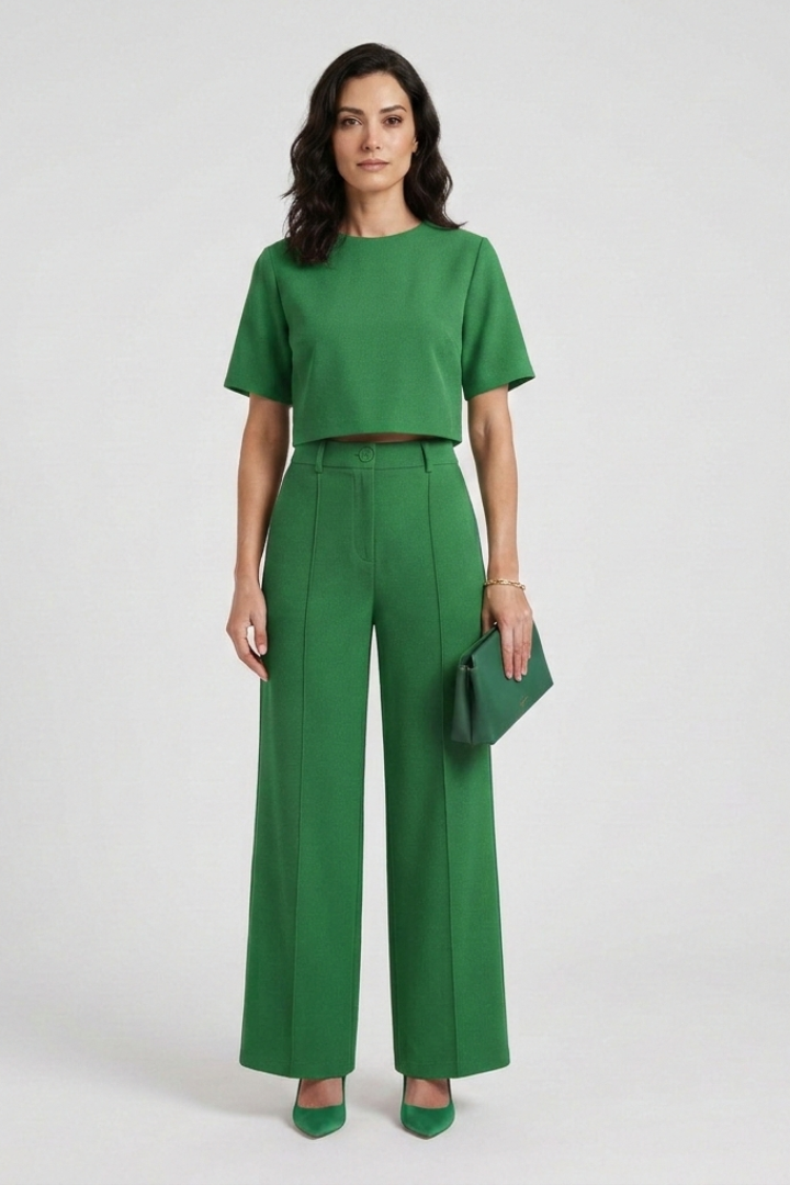 Lila | Chic Short Sleeve Top and Wide Leg Trousers Set