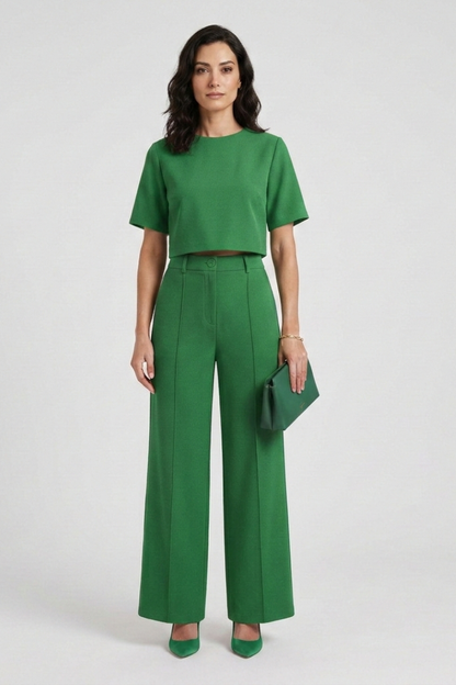 Lila | Chic Short Sleeve Top and Wide Leg Trousers Set