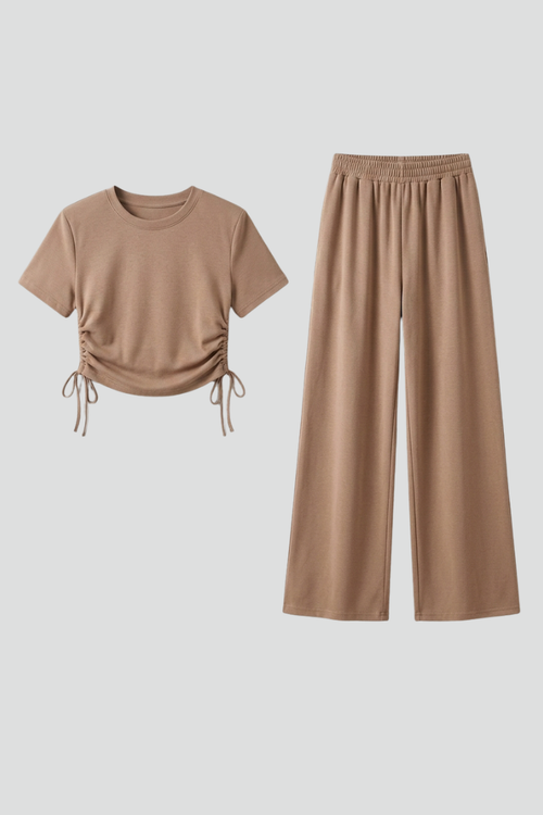 Lila | Chic Short Sleeve Top and Wide Leg Trousers Set
