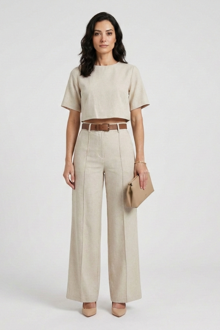 Lila | Chic Short Sleeve Top and Wide Leg Trousers Set