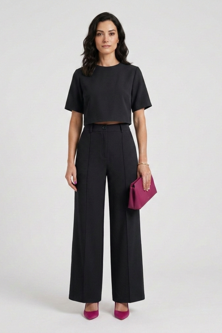 Lila | Chic Short Sleeve Top and Wide Leg Trousers Set