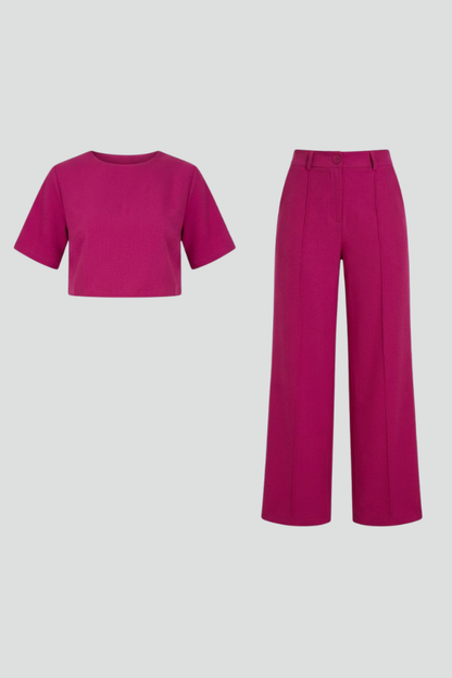 Lila | Chic Short Sleeve Top and Wide Leg Trousers Set