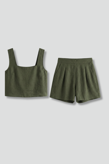Lila | Chic Square Neck Two Piece Set with Pleated Shorts