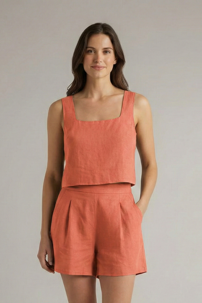 Lila | Chic Square Neck Two Piece Set with Pleated Shorts