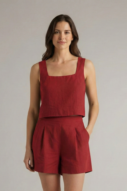 Lila | Chic Square Neck Two Piece Set with Pleated Shorts