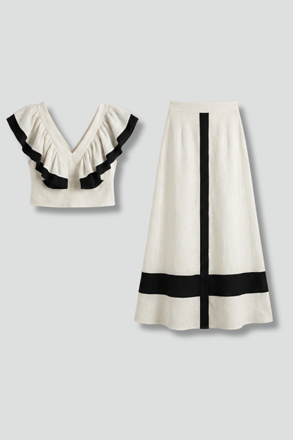 Lila | V-Neck Top and Midi Skirt Set