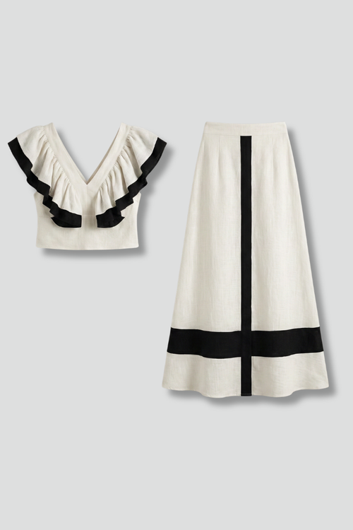 Lila | V-Neck Top and Midi Skirt Set
