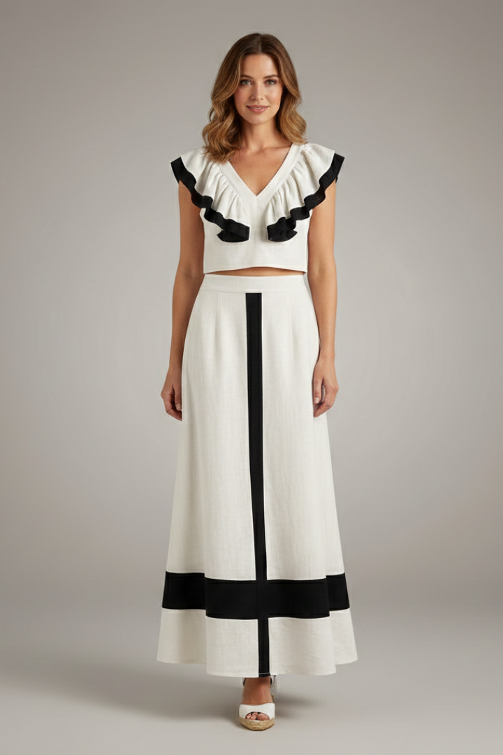 Lila | V-Neck Top and Midi Skirt Set