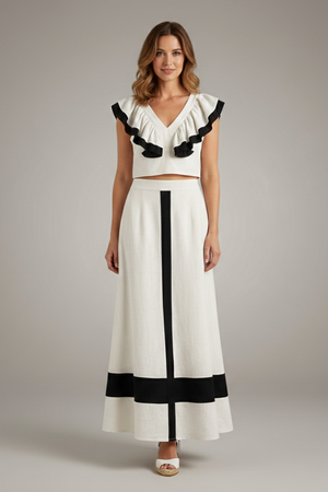 Neck Top and Midi Skirt White