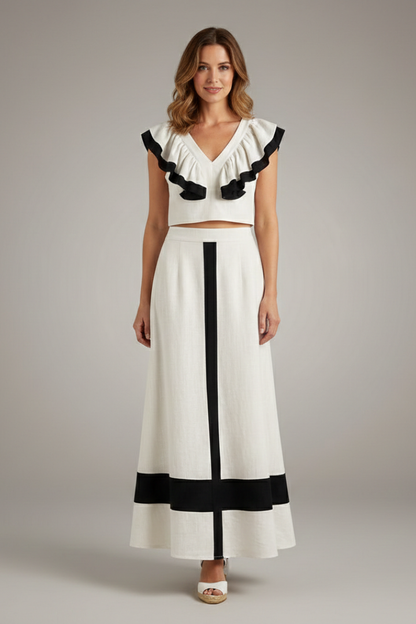 Lila | V-Neck Top and Midi Skirt Set