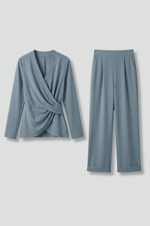 Lena | Chic Wrap Top and Cropped Trousers Set