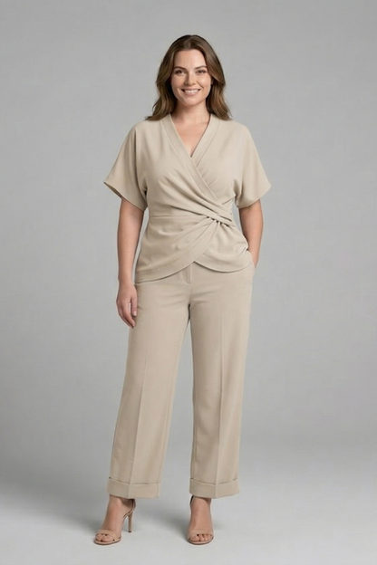 Lena | Chic Wrap Top and Cropped Trousers Set
