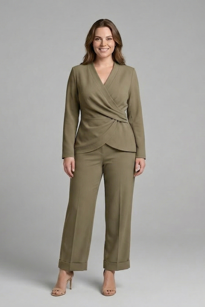 Lena | Chic Wrap Top and Cropped Trousers Set