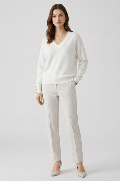 Lila | V-Neck Sweater with Dropped Shoulders and Buttoned Cuffs