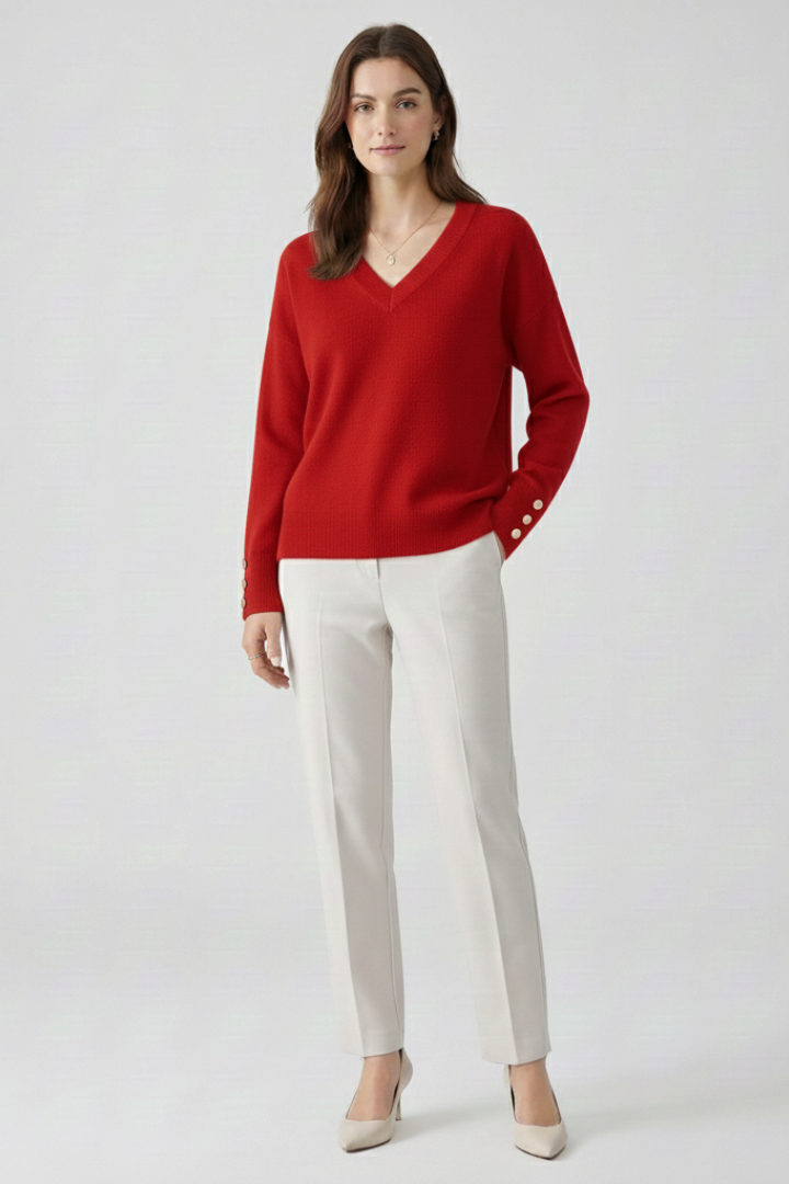 Lila | V-Neck Sweater with Dropped Shoulders and Buttoned Cuffs