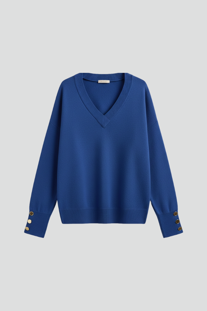 Lila | V-Neck Sweater with Dropped Shoulders and Buttoned Cuffs