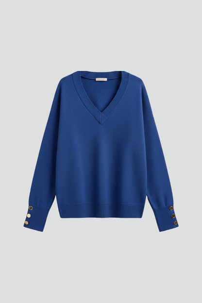Lila | V-Neck Sweater with Dropped Shoulders and Buttoned Cuffs