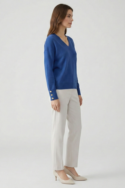 Lila | V-Neck Sweater with Dropped Shoulders and Buttoned Cuffs