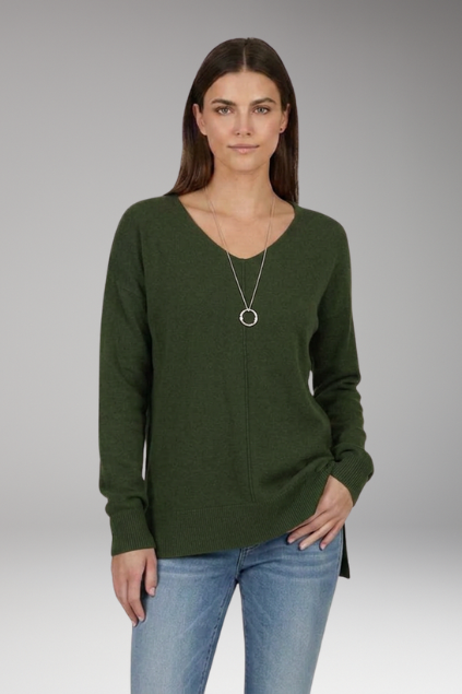 Lila | Textured Knit V-Neck Sweater with Chevron Pattern