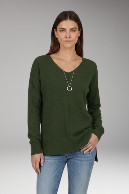 Lila | Textured Knit V-Neck Sweater with Chevron Pattern