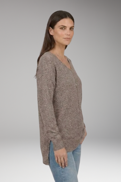 Lila | Textured Knit V-Neck Sweater with Chevron Pattern
