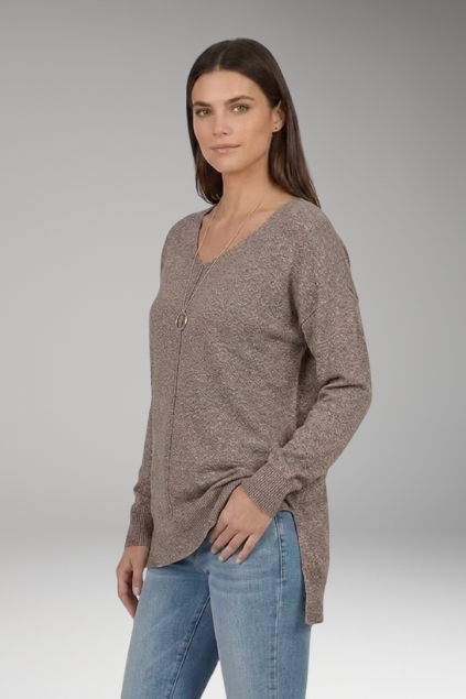 Lila | Textured Knit V-Neck Sweater with Chevron Pattern